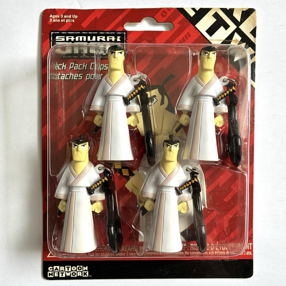 Vintage Samurai Jack Figurine Keychain Backpack Clip 4 pc Cartoon Network 2.5"